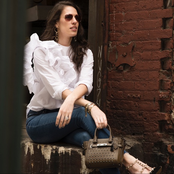 LOEIL White Ruffle Button Down Shirt - Picture 2 of 8